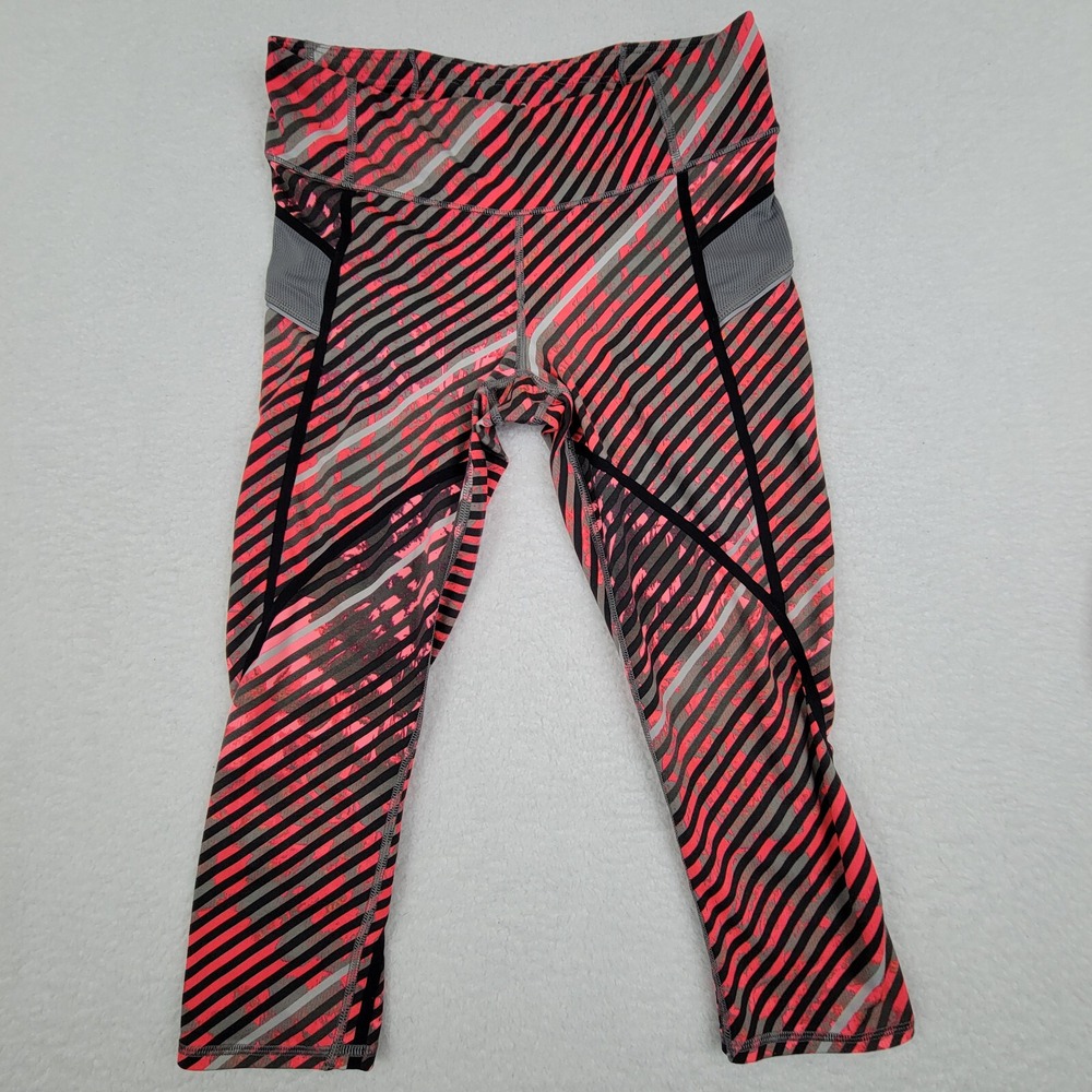 Athleta Radical Stride Capri Womens Small Black Pink‎ Stripes 983262-01